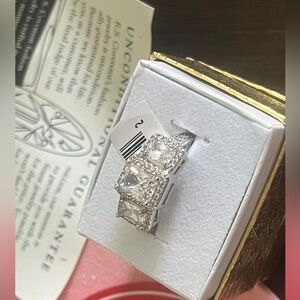 3 Stone Silver  Diamond Ring Size 7